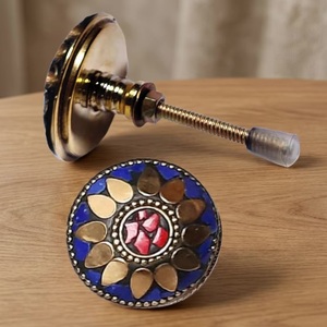 Ba Traditional Brass Round Cabinet Knob with Mosaic Design for Home Bar Furniture - Product Image 1