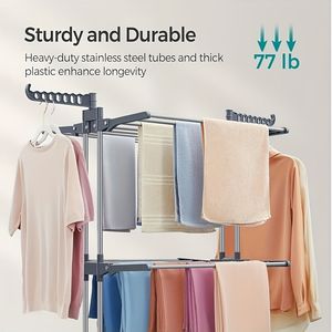 Séchoir à linge pliable en acier inoxydable à 4 niveaux de 67,7 pouces avec base pliable de 67,7 pouces, séchoir à linge mobile - Product Image 4