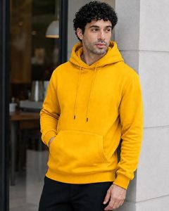 Sudadera con Capucha para Hombre, Color Sólido, Corte Regular, Informal, Tejida, con Bolsillos Amarillos, para Otoño - Product Image 5