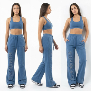 Pantalon de survêtement évasé pour femme, coupe mi-ample, style streetwear, écologique, respirant, en molleton, avec cordon de serrage, mélange polyester-coton - Product Image 5