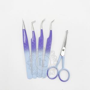 Mejor Precio Nueva Llegada Ombre Revestimiento en polvo Pestañas Diseño Mango Punto de plata Acero inoxidable Tijera Pinzas Pestañas - Product Image 4