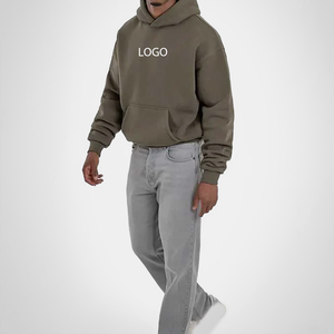 Sudaderas con Capucha Verde Oliva para Hombre, Algodón Grueso, Felpa, Corte Holgado, Hombros Caídos, Estilo Urbano, Personalización de Marca, Suministro al por Mayor - Product Image 2