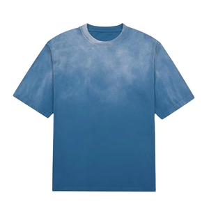 T-shirt à manches courtes pour homme, col rond, coupe classique, en coton 100% tricoté, motif uni, bleu tie-dye - Product Image 5