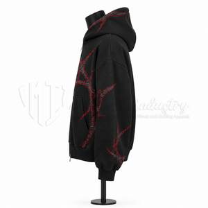 Men's Black Oversized <b>Zip</b> <b>Up</b> <b>Hoodie</b> Rhinestone <b>Graphic</b> Full <b>Zip</b> Hooded Sweatshirt Hip Hop Streetwear - Product Image 5