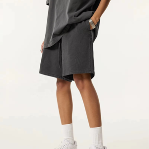 Pantalones Cortos de Pana para Hombre, Oversize, 100% Algodón, de Alto Gramaje, Lavado Vintage, Color Liso, de Secado Rápido, con Cordón, Estilo Urbano - Product Image 4