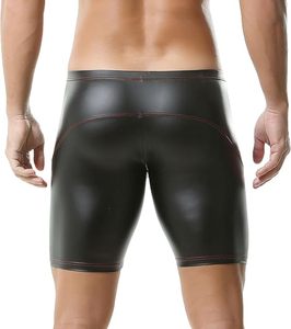 Shorts en cuir véritable pour hommes, shorts en cuir avec logo personnalisé, taille à cordon de serrage, noir - Product Image 2