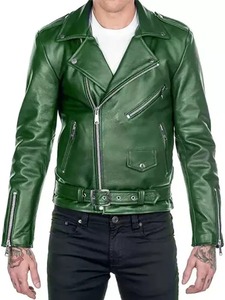 แจ็คเก็ตนักแข่งคาเฟ่สีเขียวแบรนโดวินเทจของผู้ชาย - Product Image 1