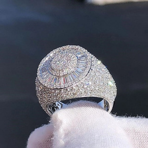 Men's Unisex Moissanite Diamond Baguette Cut Hip Hop Cluster Ring 14k White Gold Finish Wedding or Anniversary <b>Gift</b> for Him - Product Image 2