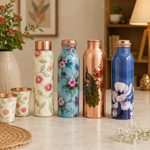 Handmade Copper Printed Bottle for Water and Beverage <b>Storage</b> Elegant Copper Printed Bottle for Stylish Kitchen and Dining - Product Image 4