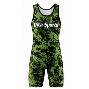 Combinaison de lutte sublimée camouflage vert pour hommes, en polyester, sans manches, uniforme sportif athlétique, tenue d'entraînement pour les matchs de lutte - Product Image 2