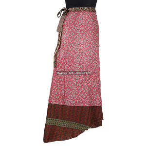 Ladies Summer Below the Knee <b>Wrap</b> <b>Skirts</b> 2 Layer Reversible Magic Silk Saris <b>Wrap</b> Long Silk <b>Wrap</b> Around <b>Skirts</b> Brazil Mexico - Product Image 3