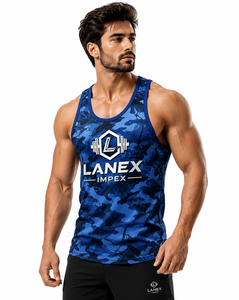 Custom Men's Blue Camo Gym Tank Top Sublimation Fitness Stringer Vest Bodybuilding Sleeveless Workout Training Sports Apparel - Product Image 2