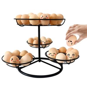 Black Metal Vintage Modern Design Eco-Friendly Space Saving Spiral <b>Egg</b> Dispenser Rack with <b>Storage</b> Basket for Kitchen Countertop - Product Image 5
