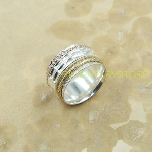 Multi Layer <b>Spinner</b> <b>Ring</b> Silver Brass Copper Mixed Metal Meditation Band Textured Pattern Handmade Unisex Anxiety <b>Ring</b> for Women - Product Image 5