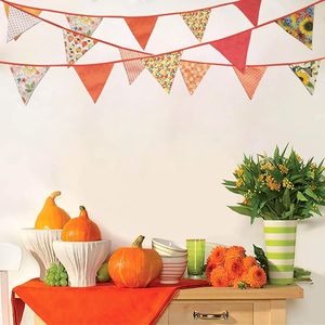 Guirlande de 32 pieds en coton à motifs floraux orange, drapeaux triangulaires, bannière de décoration pour fête d'automne et Thanksgiving - Product Image 2