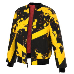 Chaqueta Bomber para Hombre con Estampado de Llamas en Negro y Amarillo, Cierre de Cremallera, Cuello Camisero, Poliéster, Ropa Urbana, para Otoño - Product Image 3