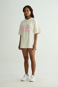 Camiseta Oversize al por Mayor con Estampado de Texto Rosa Desgastado, Top Casual Unisex Estilo Urbano - Product Image 5
