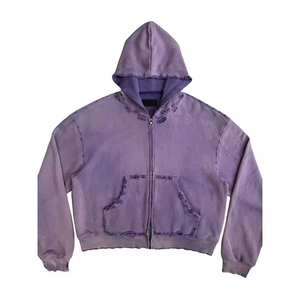 Nouveau 2026 OEM Sweat à capuche surdimensionné épais 100% Coton délavé à l'acide, de haute qualité, personnalisé, entièrement zippé, imprimé crâne, style streetwear - Product Image 1