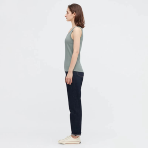 Camiseta sin mangas de punto para mujer, color gris sólido, cuello redondo, estilo casual, corte regular, transpirable, de algodón - Product Image 2
