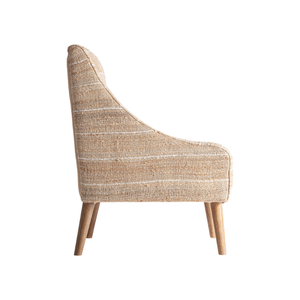 Fauteuil d'appoint contemporain pour intérieur, en teck massif, avec revêtement en tissu texturé, fauteuil de luxe pour résidence, villa, hôtel - Product Image 3
