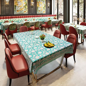 Nouvelle Nappe Tendance Faite Main en Coton Indien Écologique Imprimé Floral Vert et Blanc, Taille Double/Queen, Style Français - Product Image 2