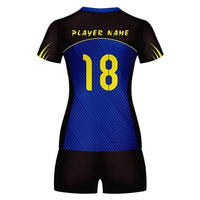 Conjunto de Uniforme de Voleibol para Mujer, Azul, Negro y Amarillo, con Estampado Sublimado, Manga Corta, Absorbente de Humedad, Ajustado