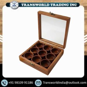 Handcrafted Wooden Masala Dabba Spice Box Natural Wood <b>Storage</b> Container for Modern and Traditional Kitchens For Sale - Product Image 3