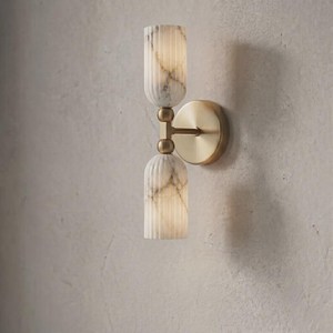 Modern Marble Wall Sconce With Brass Accents Geometric Design Indoor Lighting Living Room Decor Minimalist Home Decor - Product Image 3