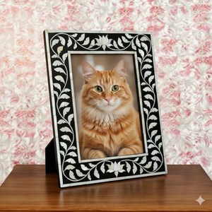 Rustic Lightweight MDF Bone Inlay Vertical Rectangle Tabletop Photo <b>Frame</b> with Floral Design for <b>Wall</b> Hanging Home Decor - Product Image 2