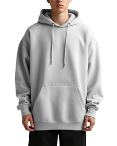 Sweat-shirt à capuche unisexe surdimensionné en coton gris uni, tissu molletonné français, pull décontracté avec poche avant, vêtement d'automne - Product Image 1