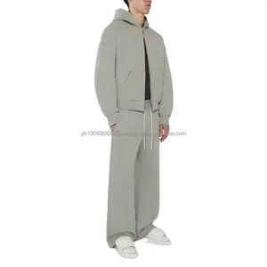 Sweat à capuche épais en éponge française pour hommes, sweats à capuche avec fermeture à glissière bidirectionnelle, logo personnalisé, impression, broderie, sweat à capuche court - Product Image 1