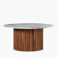 Marbre naturel de conception de vente chaude avec la base en bois incurvée de forme ronde Living Home Table basse en marbre trempé robuste et durable