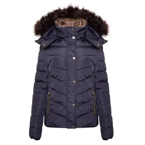 Women <b>Quilted</b> Parka Jacket With Fur Trim Hood Full Sleeve Winter Coat Solid Color Thick Polyester <b>Wadding</b> Warm Outwear - Product Image 2
