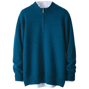 Pull-over sur pied avec fermeture à glissière mi-hauteur pour hommes manteau tricoté pull en laine d'hiver grande taille pull en cachemire à col épais et ras du cou - Product Image 4