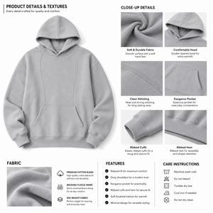 เสื้อฮู้ดดี้สีเทาขนาดใหญ่พิเศษ สไตล์สตรีทแวร์ ตัดเย็บแบบแผง ตะเข็บเย็บแน่น สไตล์ Y2K รับผลิตแบบ OEM ขายส่ง รับผลิตแบรนด์ส่วนตัว ผู้ผลิตจากสหรัฐอเมริกา - Product Image 5
