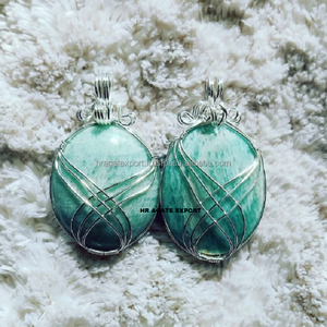 Collar de precio de fábrica al por mayor con Colgante de Piedra ovalada de amazonita tallada, alambre de piedras preciosas naturales, joyería envuelta, cristales curativos - Product Image 1