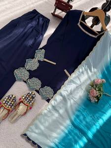 Women's Natural Crep <b>Silk</b> <b>Kurta</b>/Pakki Suit Embroidery Rembo Sequences Jarcan Diamond Work-Quick Dry Modern Style for - Product Image 6