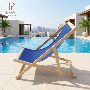 Silla de Pesca Plegable de Madera ThinkPhu con Tela de Malla Azul, Diseño Moderno, Patas Cónicas y Respaldo Abierto para Uso en Exteriores - Product Image 1