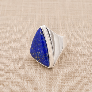 Natural <b>Lapis</b> <b>Lazuli</b> Gemstone Bohemian Style Statement <b>Ring</b> 925 Sterling Silver 18k Gold Rose Gold Geometric Trillion Cut - Product Image 5