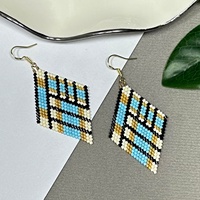 Pendientes Bohemios con Diseño de Rombo, Hechos a Mano, Joyería con Cuentas de Vidrio Importadas