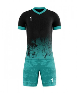 Conjunto de Camiseta de Voleibol Unisex Personalizada, Manga Corta, Degradado Negro y Verde Azulado, Absorbe la Humedad, Antibacteriana, Ajuste Atlético - Product Image 1