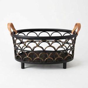 Handmade 54 cm Black Antique Brass Iron Wire Basket Scallop Oval <b>Log</b> Format for Home Decor Hotel Wedding-Kamaan - Product Image 1