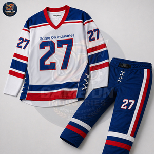 New Trendy Best Supplier Newest Wholesale Rate Custom Breathable Team Sports Apparel For Men Ice Hockey Jersey and Pants Sets - Product Image 4