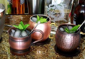 Copper cocktail serving mug set for luxury holiday refreshment tables hammered finish metal <b>cups</b> durable reusable party mugs - Product Image 2