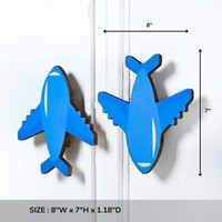 Poignées de porte en bois d'acacia faites à la main, bleues, motif avion, en bois naturel, poignées de tiroir pour enfants, poignées de commode, poignées de placard, poignées de cuisine