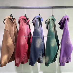 Ensemble de sweat à capuche brodé en polyester/coton délavé à l'acide en éponge française délavée vintage en gros - Product Image 3