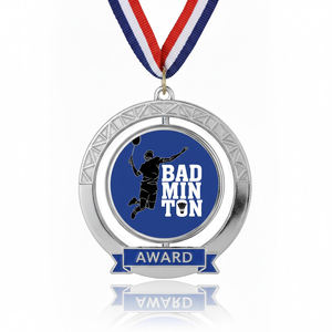 เหรียญรางวัลกีฬาแบดมินตันแบบหมุนได้ พร้อมโลโก้โลหะสั่งทำพิเศษสำหรับการแข่งขัน ทัวร์นาเมนต์ และเกมต่างๆ - Product Image 1