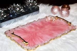 Plateau de mariage artisanal en résine Art Déco Rose Geode - Product Image 4