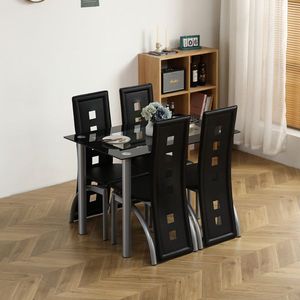 Set da Pranzo Nero a 5 Pezzi con Piano in Vetro Temperato e Gambe Nere, Adatto per Cucina e Sala da Pranzo, Include 4 Sedie - [Stesso Codice] - Product Image 5