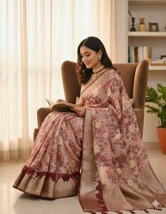 Sari traditionnel en tissu doux et lisse à motif floral, longueur 5,5 mètres, avec pièce de blouse non cousue, au prix de gros - Product Image 3